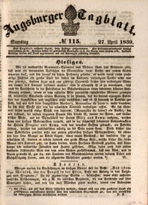 Augsburger Tagblatt Samstag 27. April 1839