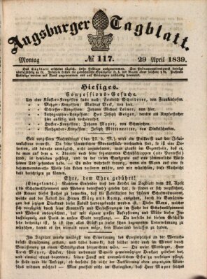 Augsburger Tagblatt Montag 29. April 1839