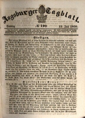 Augsburger Tagblatt Samstag 13. Juli 1839