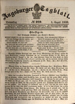 Augsburger Tagblatt Donnerstag 1. August 1839