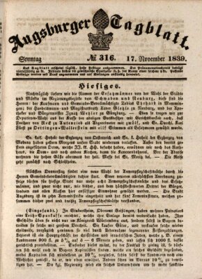 Augsburger Tagblatt Sonntag 17. November 1839