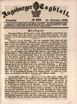 Augsburger Tagblatt Donnerstag 21. November 1839