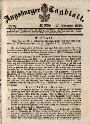 Augsburger Tagblatt Freitag 29. November 1839