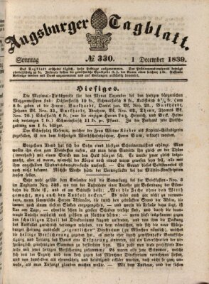 Augsburger Tagblatt Sonntag 1. Dezember 1839