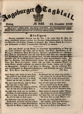 Augsburger Tagblatt Freitag 13. Dezember 1839