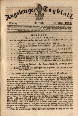 Augsburger Tagblatt Montag 13. April 1840