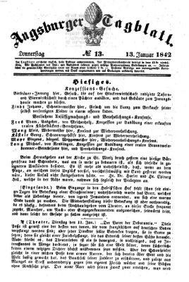 Augsburger Tagblatt Donnerstag 13. Januar 1842