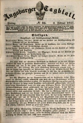 Augsburger Tagblatt Freitag 3. Februar 1843