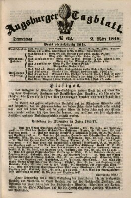 Augsburger Tagblatt Donnerstag 2. März 1848