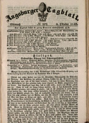 Augsburger Tagblatt Mittwoch 3. Oktober 1849