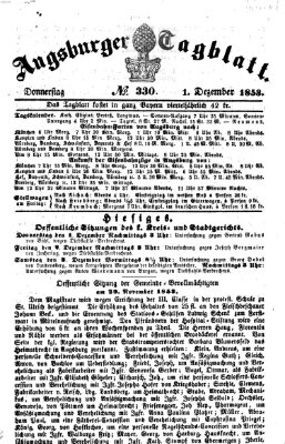 Augsburger Tagblatt Donnerstag 1. Dezember 1853
