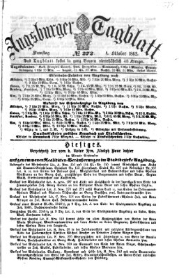 Augsburger Tagblatt Samstag 4. Oktober 1862