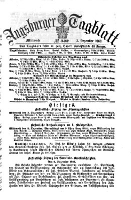 Augsburger Tagblatt Mittwoch 3. Dezember 1862