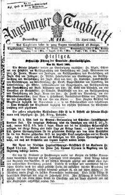 Augsburger Tagblatt Donnerstag 23. April 1863
