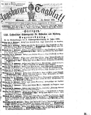 Augsburger Tagblatt Mittwoch 31. Januar 1866