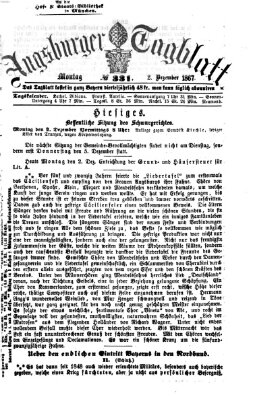 Augsburger Tagblatt Montag 2. Dezember 1867