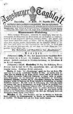 Augsburger Tagblatt Donnerstag 29. Dezember 1870