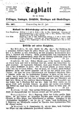 Tagblatt für die Städte Dillingen, Lauingen, Höchstädt, Wertingen und Gundelfingen Donnerstag 27. Juli 1865