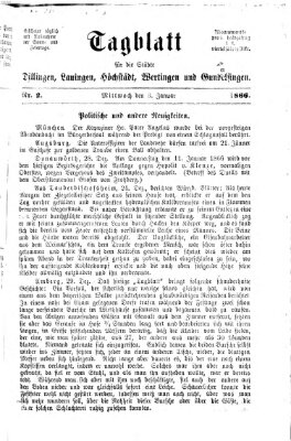 Tagblatt für die Städte Dillingen, Lauingen, Höchstädt, Wertingen und Gundelfingen Mittwoch 3. Januar 1866