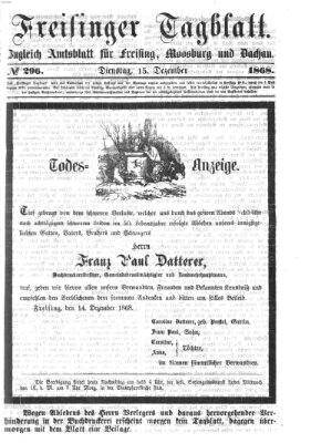 Freisinger Tagblatt (Freisinger Wochenblatt) Dienstag 15. Dezember 1868