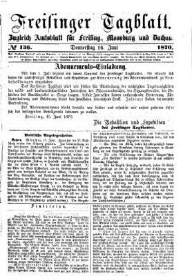 Freisinger Tagblatt (Freisinger Wochenblatt) Donnerstag 16. Juni 1870