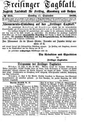 Freisinger Tagblatt (Freisinger Wochenblatt) Samstag 17. September 1870