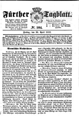Fürther Tagblatt Freitag 30. April 1852