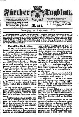 Fürther Tagblatt Donnerstag 2. September 1852
