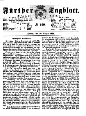 Fürther Tagblatt Dienstag 10. August 1858