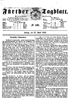 Fürther Tagblatt Freitag 27. April 1860