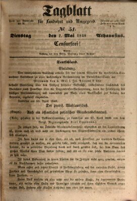 Tagblatt für Landshut und Umgegend (Kurier für Niederbayern) Dienstag 2. Mai 1848