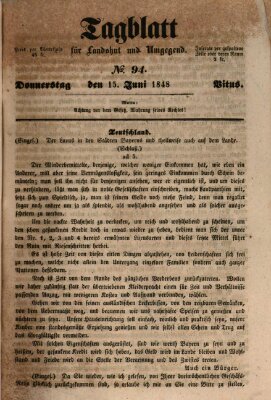 Tagblatt für Landshut und Umgegend (Kurier für Niederbayern) Donnerstag 15. Juni 1848