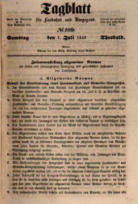 Tagblatt für Landshut und Umgegend (Kurier für Niederbayern) Samstag 1. Juli 1848