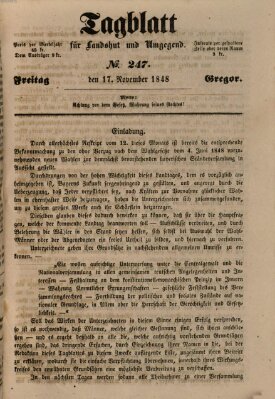 Tagblatt für Landshut und Umgegend (Kurier für Niederbayern) Freitag 17. November 1848