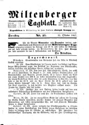 Miltenberger Tagblatt Samstag 31. Oktober 1863