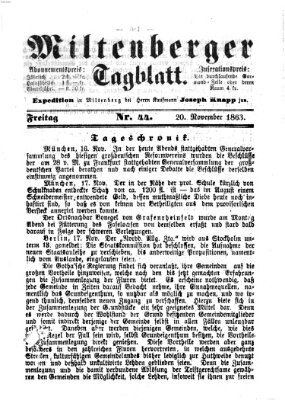 Miltenberger Tagblatt Freitag 20. November 1863