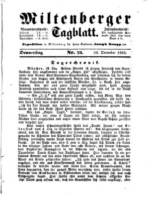 Miltenberger Tagblatt Donnerstag 24. Dezember 1863