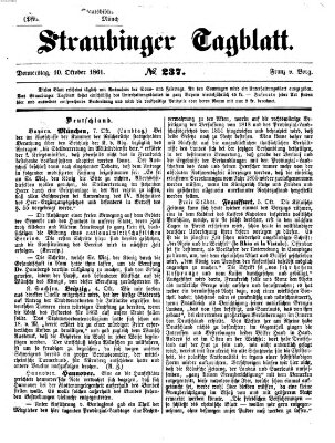 Straubinger Tagblatt Donnerstag 10. Oktober 1861