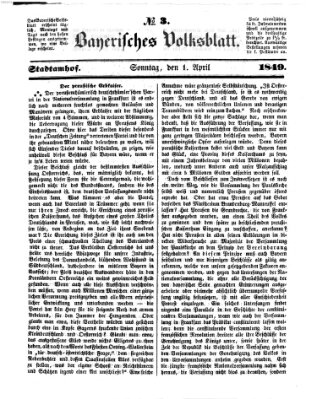 Bayerisches Volksblatt (Regensburger Morgenblatt) Sonntag 1. April 1849