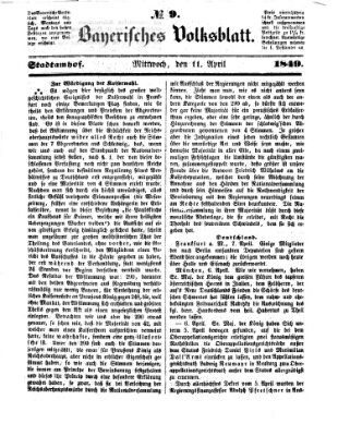 Bayerisches Volksblatt (Regensburger Morgenblatt) Mittwoch 11. April 1849