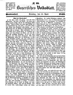 Bayerisches Volksblatt (Regensburger Morgenblatt) Sonntag 15. April 1849
