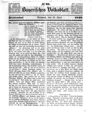 Bayerisches Volksblatt (Regensburger Morgenblatt) Mittwoch 25. April 1849