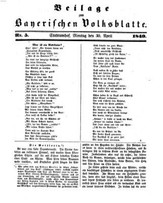 Bayerisches Volksblatt (Regensburger Morgenblatt) Montag 30. April 1849