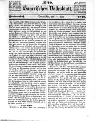 Bayerisches Volksblatt (Regensburger Morgenblatt) Donnerstag 17. Mai 1849