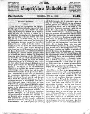 Bayerisches Volksblatt (Regensburger Morgenblatt) Samstag 2. Juni 1849