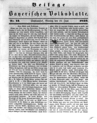 Bayerisches Volksblatt (Regensburger Morgenblatt) Montag 18. Juni 1849