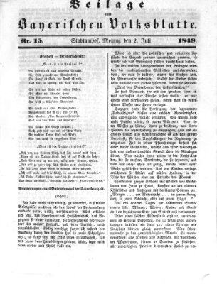 Bayerisches Volksblatt (Regensburger Morgenblatt) Montag 2. Juli 1849