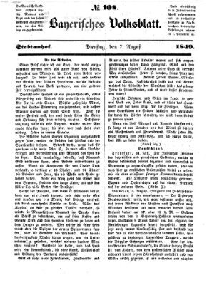 Bayerisches Volksblatt (Regensburger Morgenblatt) Dienstag 7. August 1849