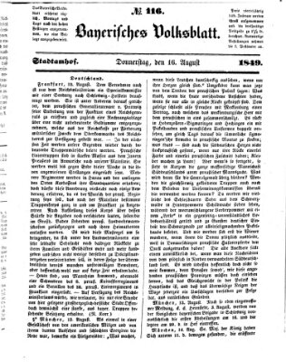 Bayerisches Volksblatt (Regensburger Morgenblatt) Donnerstag 16. August 1849