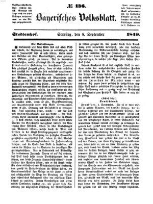 Bayerisches Volksblatt (Regensburger Morgenblatt) Samstag 8. September 1849